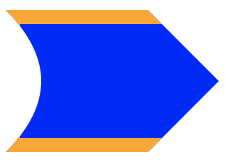 Unique arrow shape with blue rectangle and orange border where the tip of the right angle does not show the orange border