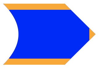 Unique arrow shape with blue rectangle and orange border where the tip of the right angle shows a portion of the orange border